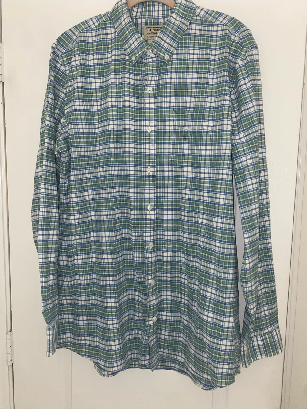 L.L. Bean Men’s Blue Green Plaid Slightly Fitted Button-Down New Shirt L/Tall
